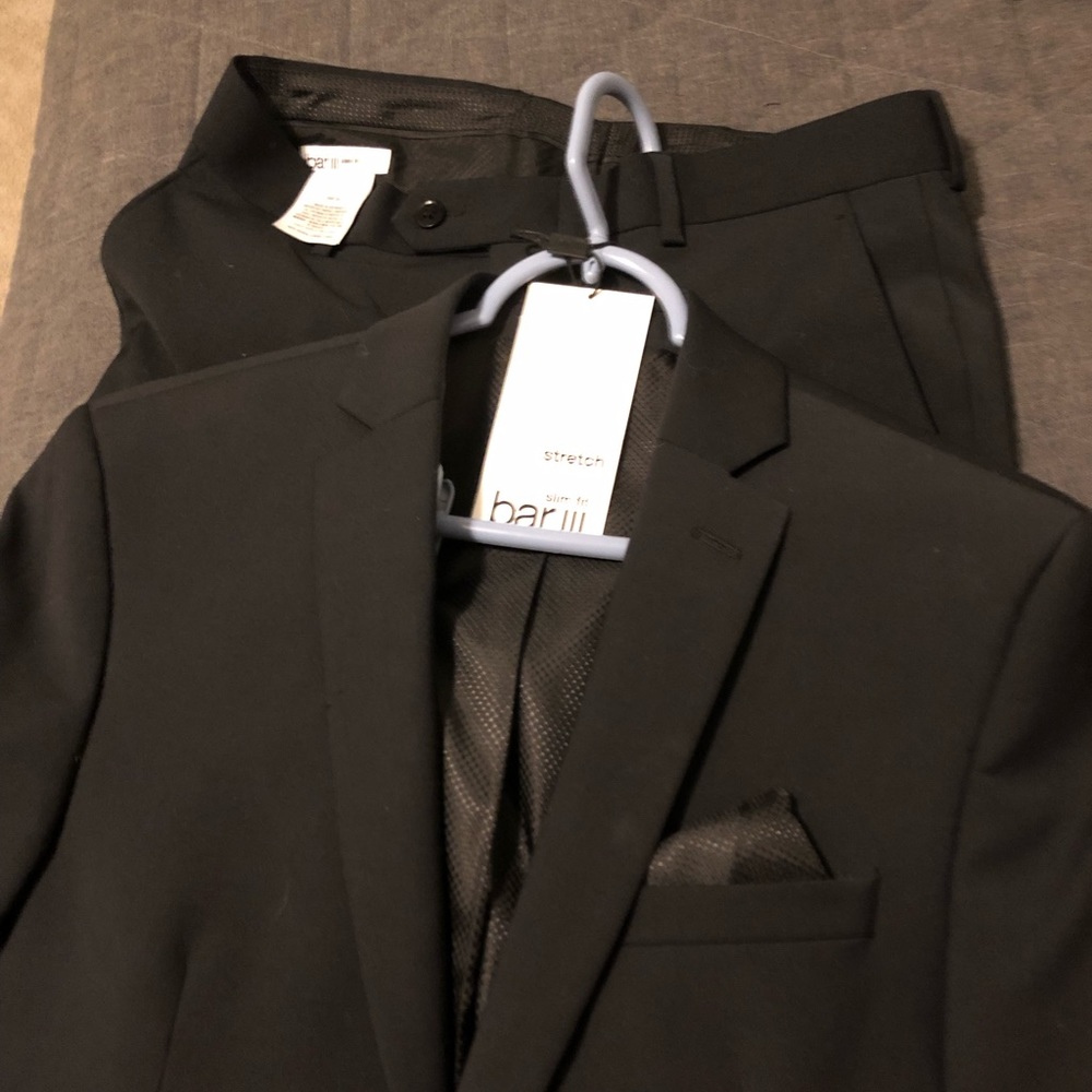 Bar III active stretch slim fit black suit.
